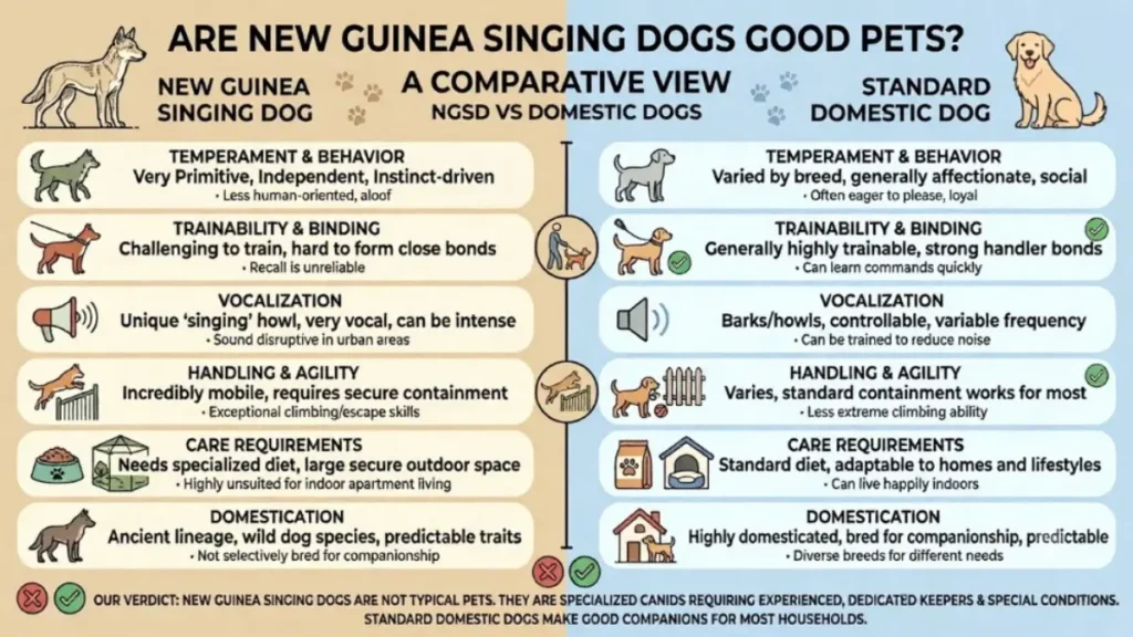New Guinea Singing Dog sitting alert beside its owner outdoors