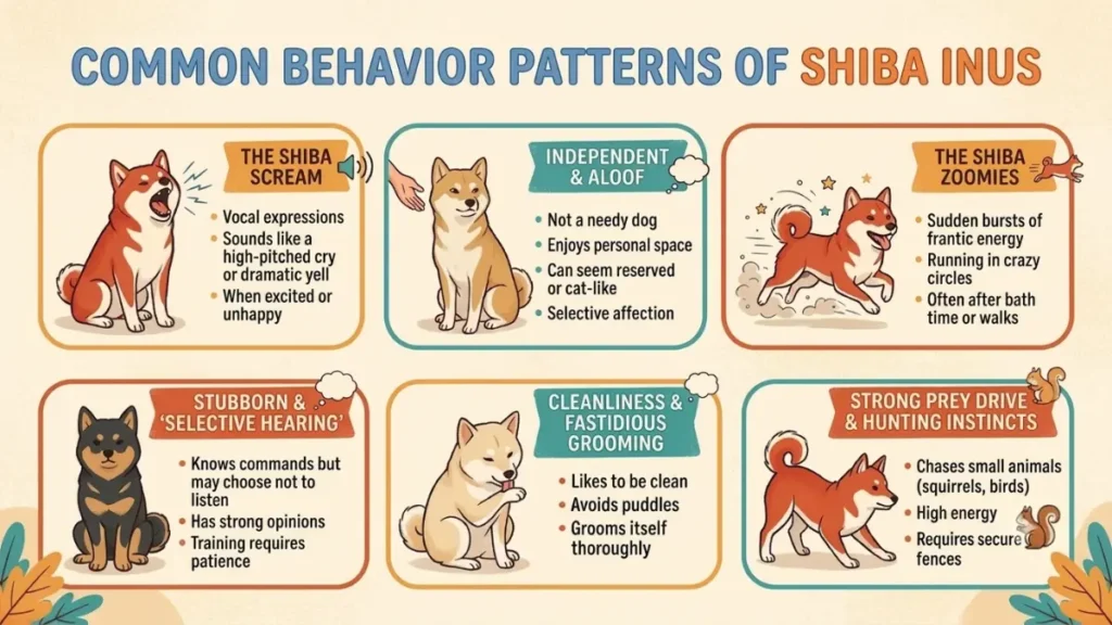 Shiba Inu common behavior patterns including independence and alertness