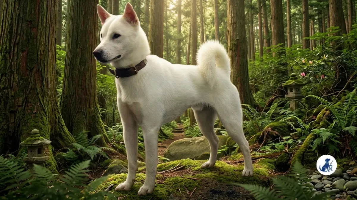 Kishu Ken standing in the mountains of Japan