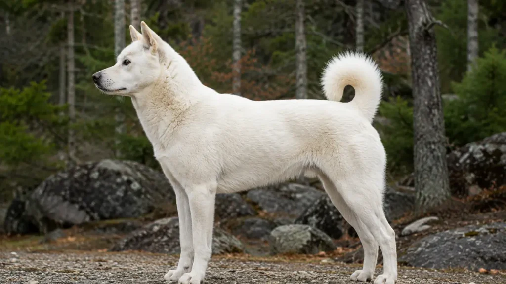 Full-body side profile of a Kishu Ken