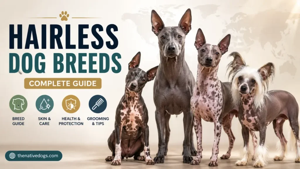 Hairless Dog Breeds featuring Xoloitzcuintli, Peruvian Inca Orchid, American Hairless Terrier, and Chinese Crested dogs