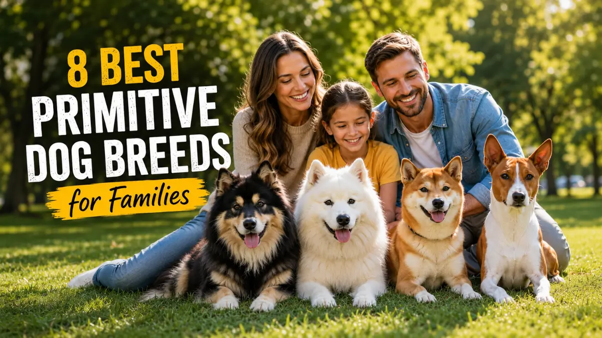 Best primitive dog breeds for families including Finnish Lapphund, Samoyed, Shiba Inu, and Basenji