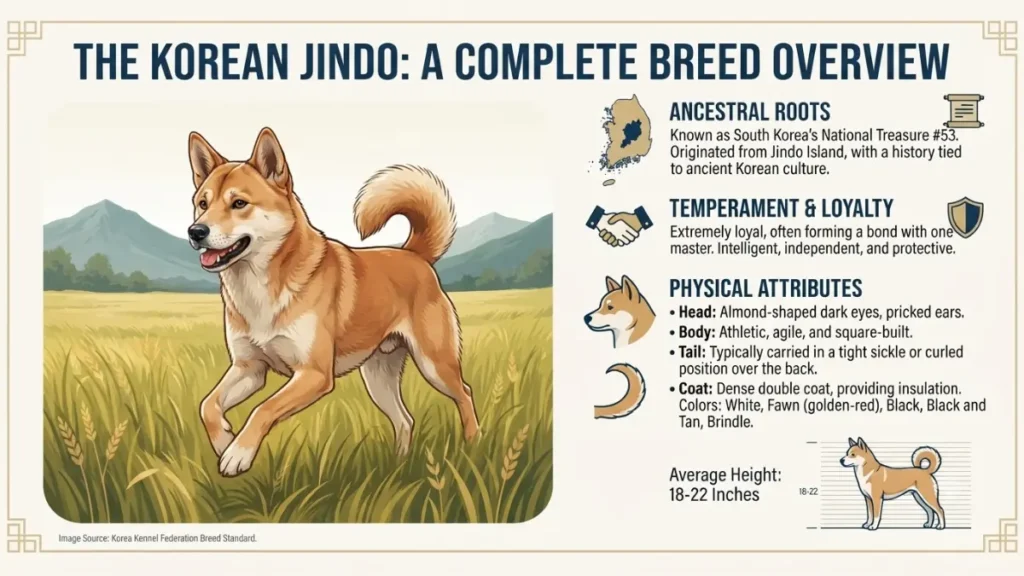 Adult Jindo Dog showing correct size, coat and body structure