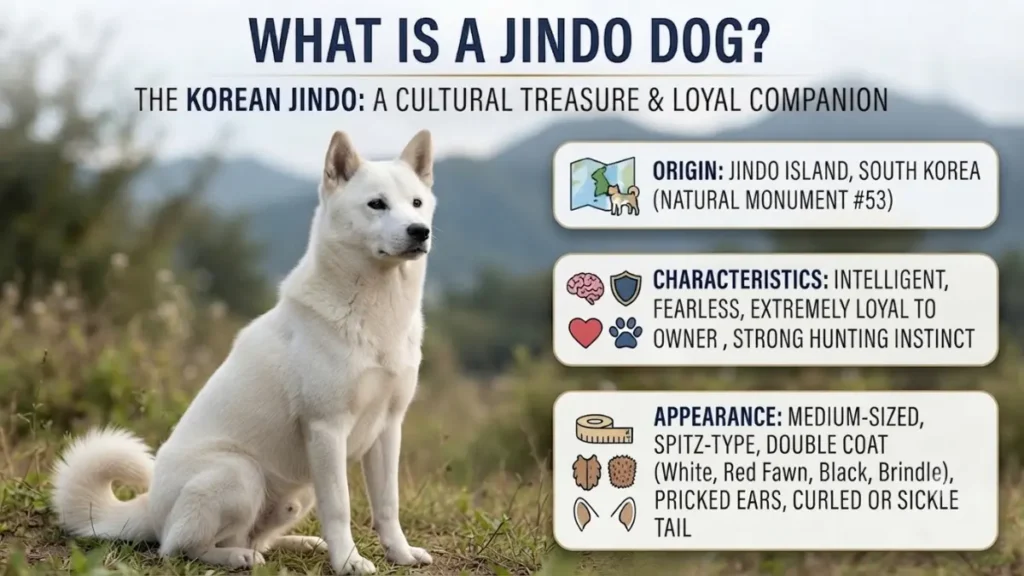 Korean Jindo Dog showing its natural breed characteristics